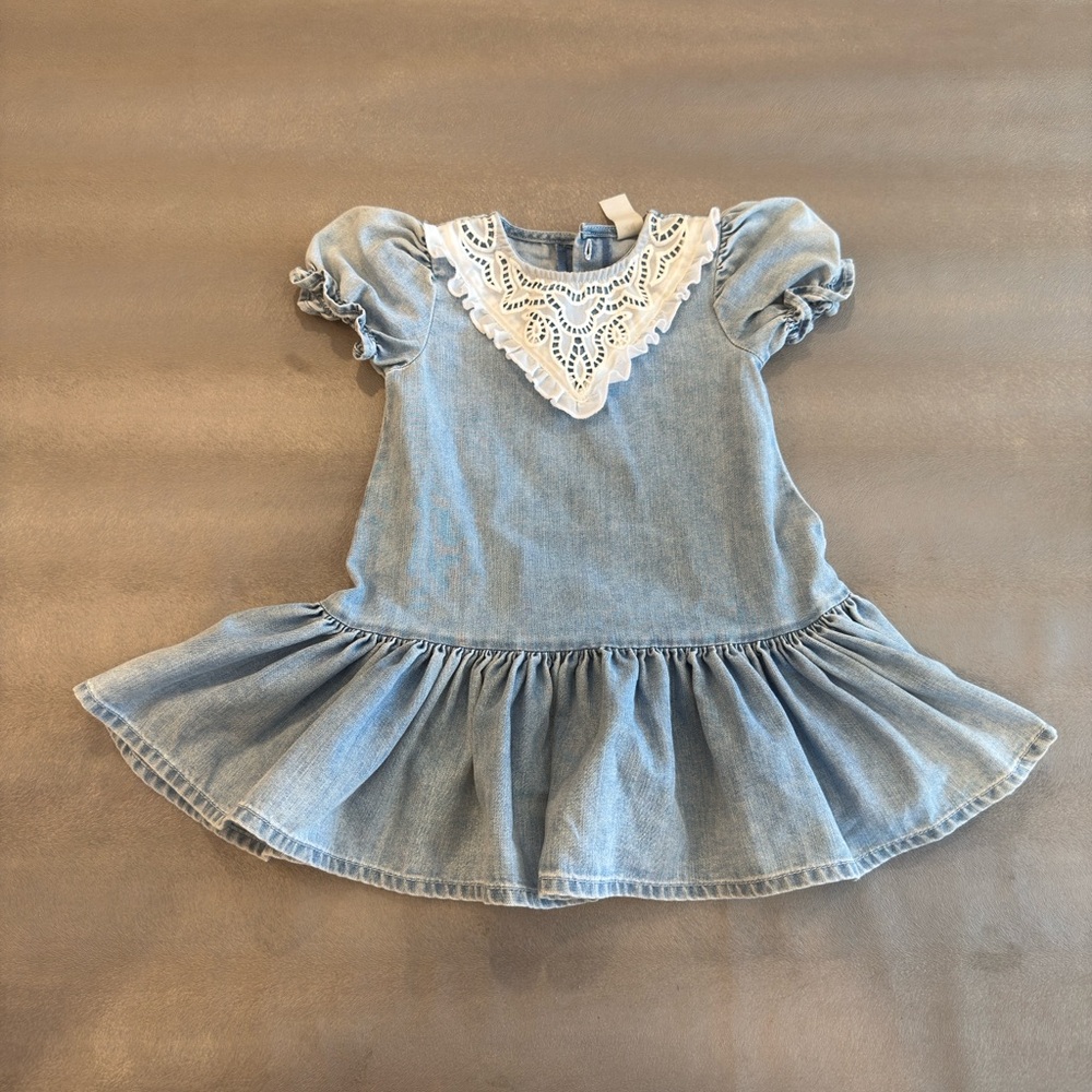 H & M Blue Denim Kids Dress with White Lace, size 2T